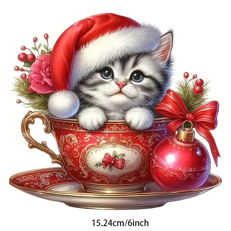 Merry Christmas Cat Ball Hat PVC Vinyl Car Decals Stickers Waterproof Self-Adhesive Decals for Cars, Laptops, Trucks, Motorcycles Wall Window Luggage Scratch Cover Door Decor Sticker