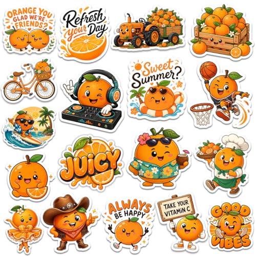 18Pcs Orange Stickers, Waterproof Vinyl Fruit Decor Decals for Laptop, Phone, Water Bottle, Notebook Personalized Stickers for Kids, Adults & Fruit Lovers - color: Orange