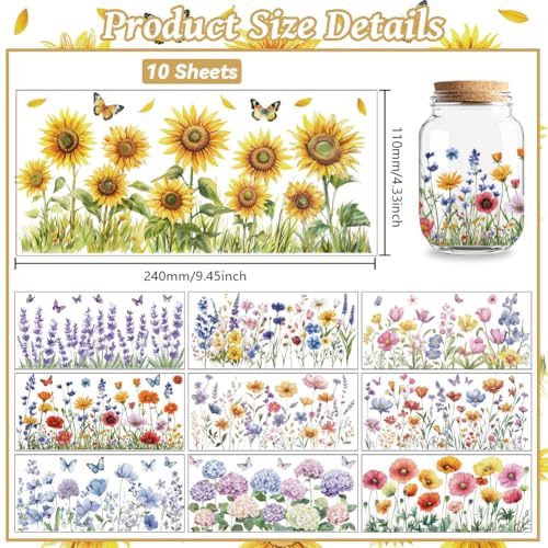 Butterfly and Flower UV DTF Cup Wraps, 10 Sheets Transfer Sticker | Waterproof UV DTF Stickers, Custom Vinyl Decals for 16oz Coffee Cups Tumblers Bottles Mugs, DIY Gifts & Crafts - style: Butterflies and Flower Bushes