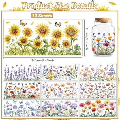 Butterfly and Flower UV DTF Cup Wraps, 10 Sheets Transfer Sticker | Waterproof UV DTF Stickers, Custom Vinyl Decals for 16oz Coffee Cups Tumblers Bottles Mugs, DIY Gifts & Crafts - style: Butterflies and Flower Bushes