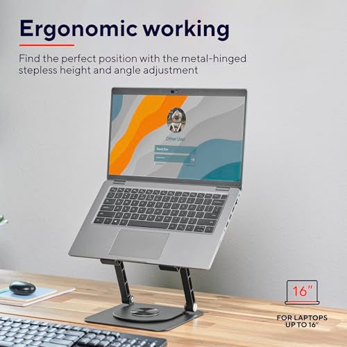 Trust Zeff Ergonomic Laptop Stand for Desk with 360 Degrees Rotation, 16" Foldable Metal Laptop Riser, Height Adjustable, Laptop Holder for MacBook Tablet Dell HP Computer Home Office - Black