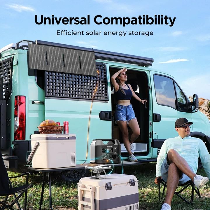 SinKeu 300W/256Wh Portable Power Station with 40W Solar Panel | (80000mAh) Solar Generator with Panels Included, LiFePO4 Battery with USB DC AC Outlets for Home, RV, Hurricane, Camping - color: Sliver