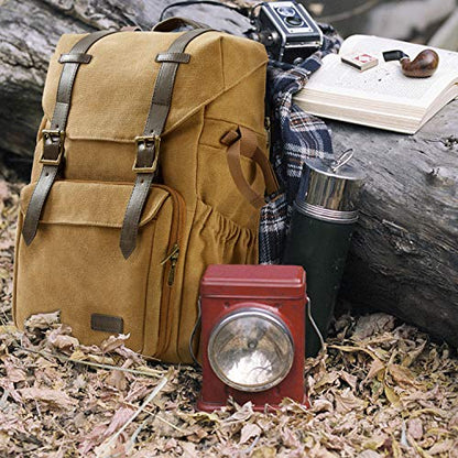 BAGSMART Camera Backpack, DSLR Camera Bag, Waterproof Camera Bag Backpack for Photographers, Fit up to 15" Laptop with Rain Cover and Tripod Holder, Khaki - color: G-khaki[double Buckle]