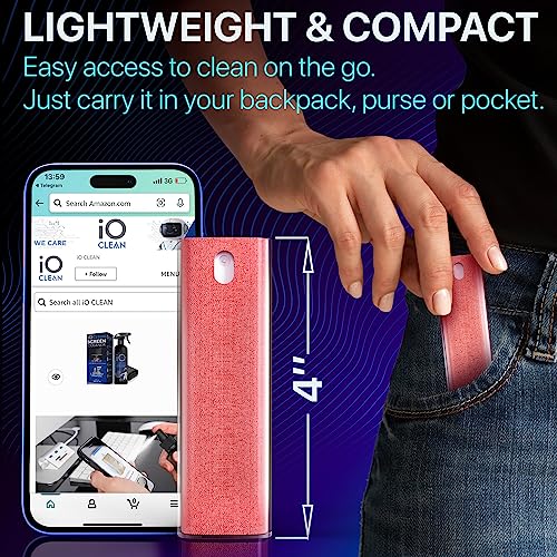 IO CLEAN Mini Screen Cleaner Spray – Finger Proof Screen Cleaner for Smartphones, iPads, MacBooks, Laptops, Car Screens, Touchscreens – 3in1 Mist Cleaner, Microfiber Cloth and Protective Cover -Purple - color: Purple