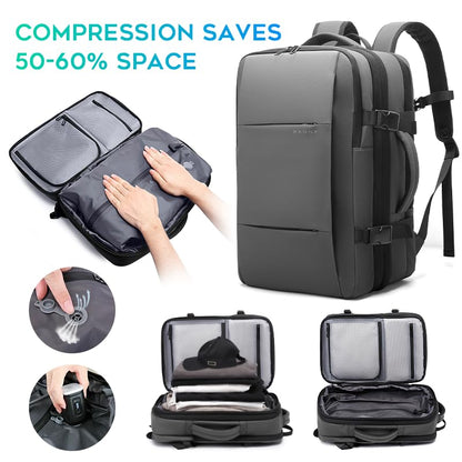 BANGE Backpack with Anti-Theft Vacuum Compression Travel Backpack,Expandable Backpacks with Pump for Airplanes - color: Grey