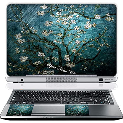 Meffort Inc Personalized Laptop Skin Sticker Cover Art Decal with Wrist Pad, Customize Your Text (13-13.5 Inch, Almond Blossoming) - color: Almond Blossoming, size: 13 - 13.5 Inch