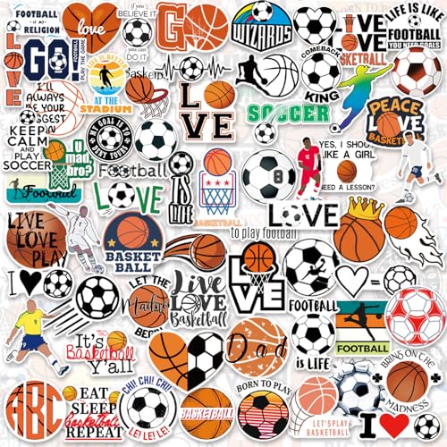 DETICKERS Soccer Stickers for Kids Boys Water Bottles 100PCS Basketball Decals Waterproof Vinyl Gifts for Boys Sports Stickers - style: Basketball & Soccer