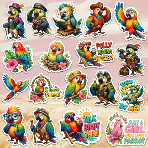 18 PCS Parrot Bird Stickers Tropical Themed Waterproof Sticker Vinyl Decals Decor Water Bottles Laptop Phone Helmet Scrapbooks Gifts Birthday for Kids Teens Adults - color: Parrot