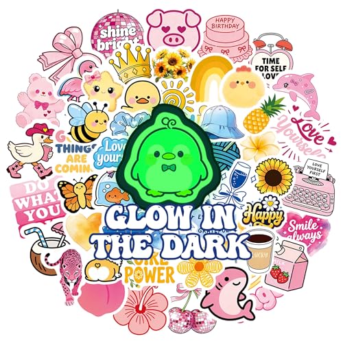 60 Pcs Glow in The Dark Funny Kids Stickers for Water Bottle | Luminous Preppy Aesthetic Waterproof Vinyl Laptop Decals, Luggage Scrapbook Skateboard Phone Case DIY Decoer - color: Luminescent-493kscp