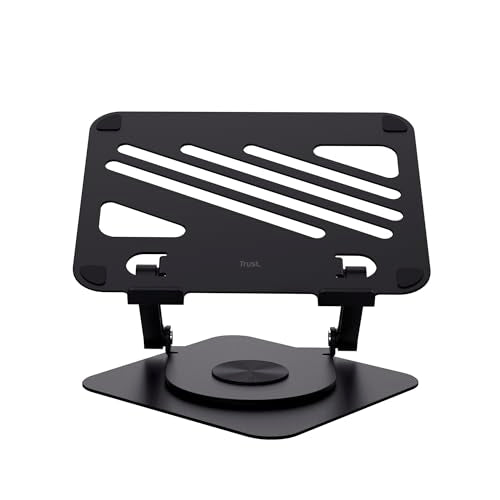 Trust Zeff Ergonomic Laptop Stand for Desk with 360 Degrees Rotation, 16" Foldable Metal Laptop Riser, Height Adjustable, Laptop Holder for MacBook Tablet Dell HP Computer Home Office - Black