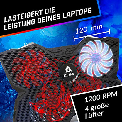 KLIM Wind Laptop Cooling Pad - More Than 500,000 Units Sold - New - Powerful Rapid Action Laptop Cooler - Laptop Stand with 4 Cooling Fans - 2 USB Ports - PC Mac PS5 PS4 Xbox One - Cobra Red - color: Red