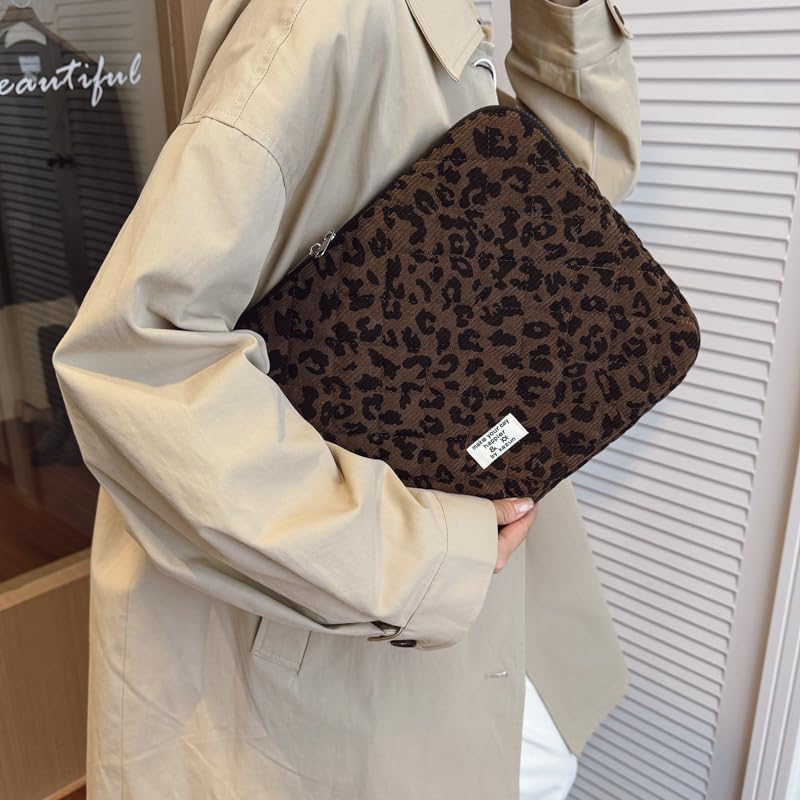 Cute Bow Puffy Laptop Sleeve 13-15 Inch Cute Quilted Laptop Protective Case Padded Bow Computer Sleeve for MacBook (Leopard Coffee, 13inch) - color: Leopard Coffee, size: 13inch