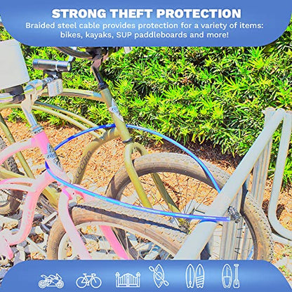 DocksLocks Security Cable Lock (5' to 25’ Lengths) with Combination, 25ft | Weatherproof, Resettable Combination, Multi-Purpose, Anti-Theft Protection, 10mm Diameter, For Kayaks, Bikes, Scooters - size: 25ft