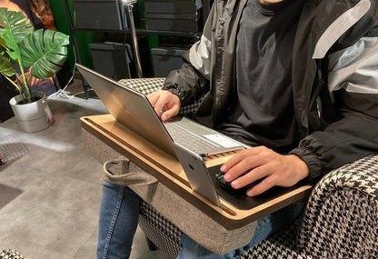 Laptop Stand with Cushion, Lap Desk with Mouse Pad, Bed Tray with Phone Compartments, Wrist Supported, Freelancer Gift for Left Handed