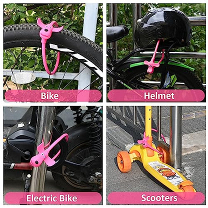 Bike Cable Lock with Keys,Silicone Covered Kids Cable Lock Cartoon Lock,2 Feet Lock for Bike,Door,Skateboard,Helmet and More (Pink, Large) - color: Pink