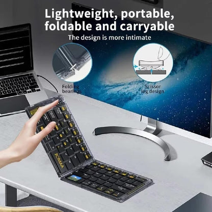 Foldable Keyboard and Mouse,Wireless Folding Bluetooth Keyboard and Mouse Combo,Ultra Slim,Rechargeable,Silent,Portable Travel Keyboard for Laptop,Tablet,Phone,Windows, iOS, Android,and macOS (Black) - color: Black