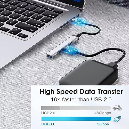 4-Port USB Hub 3.0, DUOYHIEL Portable Fast Data USB Hub Splitter for Laptop, USB Extender Compatible with Desktop, PC, MacBook, Keyborad iPad, Surface Pro, for Camera and More USB Devices