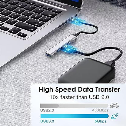 4-Port USB Hub 3.0, DUOYHIEL Portable Fast Data USB Hub Splitter for Laptop, USB Extender Compatible with Desktop, PC, MacBook, Keyborad iPad, Surface Pro, for Camera and More USB Devices