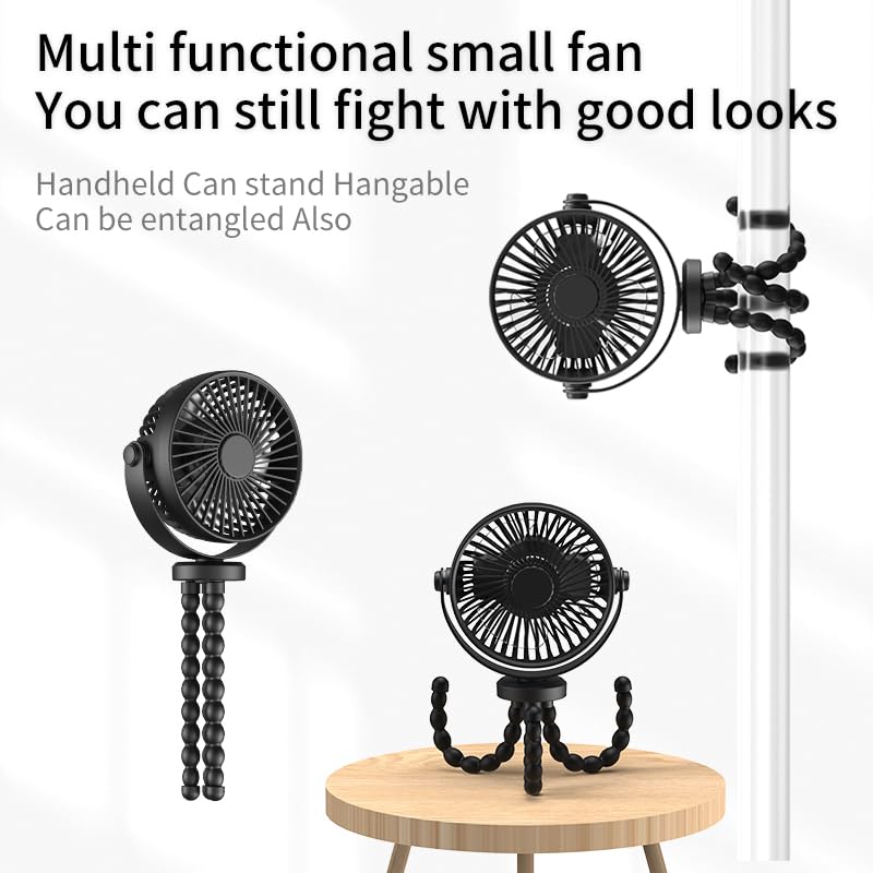 snawowo Mini Portable Stroller Fan, 3000mAh Battery Operated Personal | Small Handheld Fan with Flexible Tripod, 360 Rotate 3 Speed Rechargeable Clip on for Car Seat Crib Treadmill Travel Camping - color: U-Black