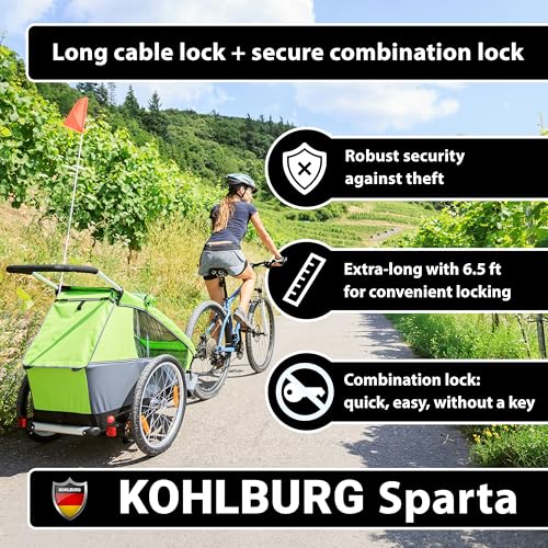 KOHLBURG Combination Cable Bike Lock 6.5ft with Code – 79” Combo Cable Lock | Long Security Steel Cable Lock – Cable with Padlock Combination for Bicycle Garden Furniture Bike Kayak Boat Paddle Board