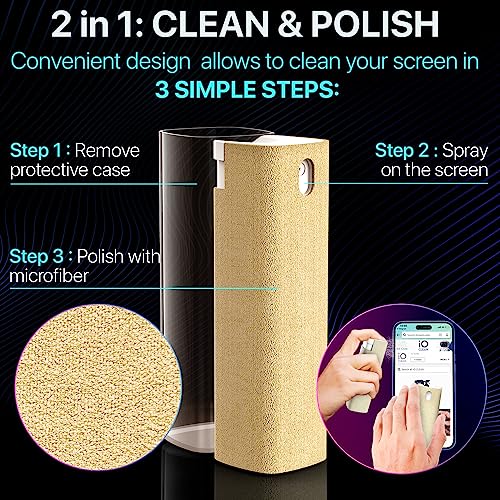 IO CLEAN Mini Screen Cleaner Spray – Finger Proof Screen Cleaner for Smartphones, iPads, MacBooks, Laptops, Car Screens, Touchscreens – 3 in1 Mist Cleaner, Microfiber Cloth and Protective Cover (Blue) - color: Blue