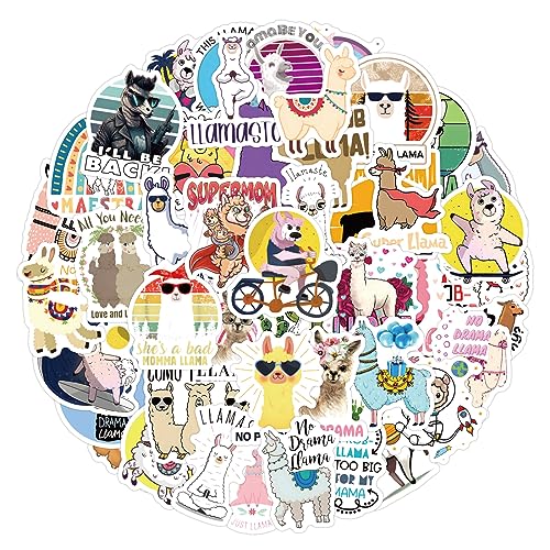 60pcs Funny Llama Stickers, Cute Animal Alpaca Decals Llama Theme Laptop Sticker Waterproof Vinyl Bottles Stickers for Computer Phone Motorcycle Mexican Camel Theme Party（Alpaca） - color: Alpaca