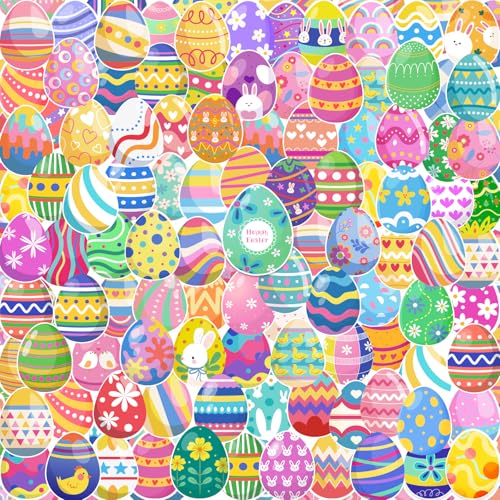 Xzentira 100 PCS Easter Egg Stickers Vinyl Waterproof Sticker Cute Egg for Easter Gift Decoration and Easter Crafts - style: Egg