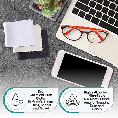 Microfiber Cleaning Cloth 12-Pack Individualy Packed (6"x 7") Glasses Cleaning Cloths for Eyeglasses Phone Computer Screen Laptop Camera Lenses (4 Black, 4 Grey, 4 White) - color: 4 Black 4 Grey 4 White