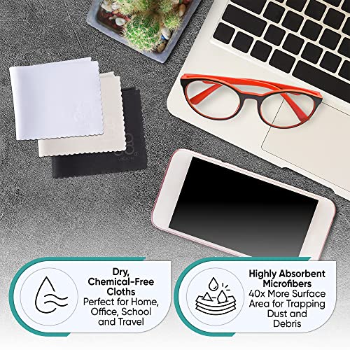 Microfiber Cleaning Cloth 12-Pack Individualy Packed (6"x 7") Glasses Cleaning Cloths for Eyeglasses Phone Computer Screen Laptop Camera Lenses (10 White, 1 Grey, 1 White) - color: 10 Black 1 Grey 1 White