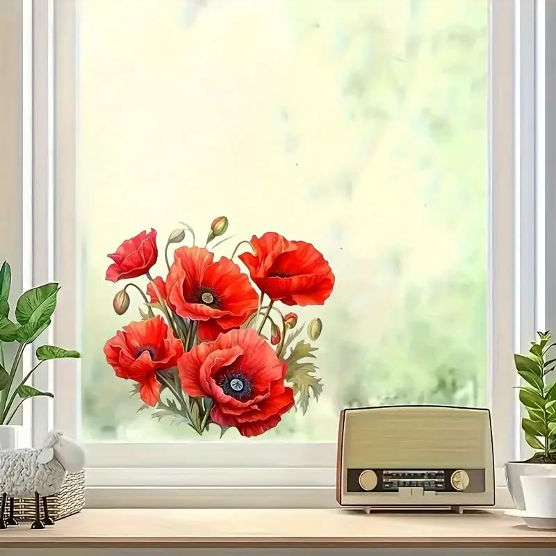 Red Floral PVC Vinyl Car Decals Stickers Waterproof Self-Adhesive Decals for Cars, Laptops, Trucks, Motorcycles Wall Window Luggage Scratch Cover Door Decor Sticker