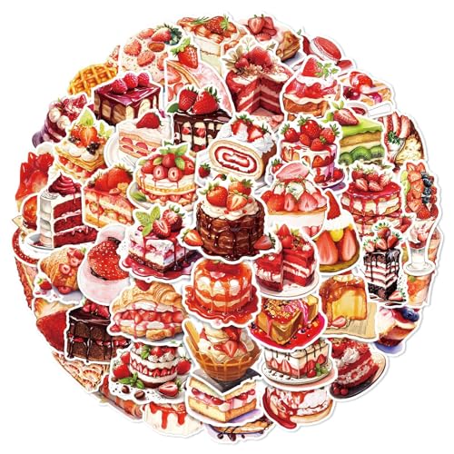 50 Pcs Cute Strawberry Dessert Stickers, Watercolor Food Stickers, Waterproof Vinyl Stickers for Journals, Water Bottles, Laptops, Scrapbooking (Strawberry Dessert) - color: Strawberry Dessert