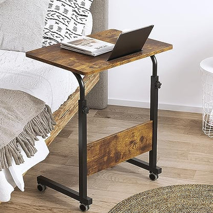 DlandHome 23.6 Inches Rolling Desk with Wheels Adjustable Height, Retro | Mobile Standing Desk Small Side Table Portable Laptop Cart PC Table, C-Shaped Bed Couch End Tables, Livingroom Bedroom - color: Retro Style, size: 23.6 Inch