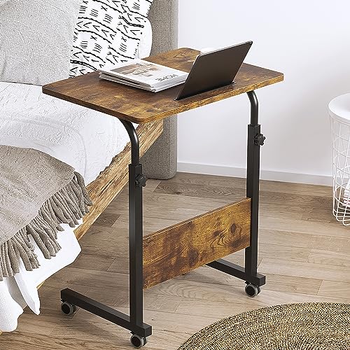 DlandHome 23.6 Inches Rolling Desk with Wheels Adjustable Height | Mobile Standing Desk Small Side Table Portable Laptop Cart PC Table, C-Shaped Bed Couch End Tables, Rustic Brown - color: Retro, size: 23.6 Inch