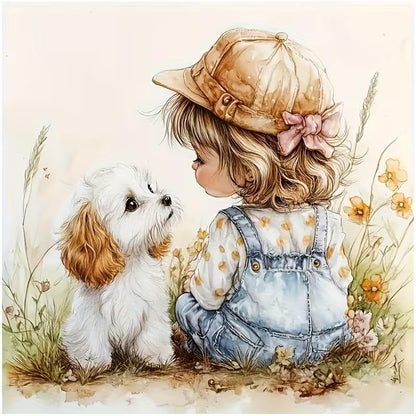 Little Girl with Cute Dog PVC Vinyl Car Decals Stickers Waterproof Self-Adhesive Decals for Cars, Laptops, Trucks, Motorcycles Wall Window Luggage Scratch Cover Door Decor Sticker