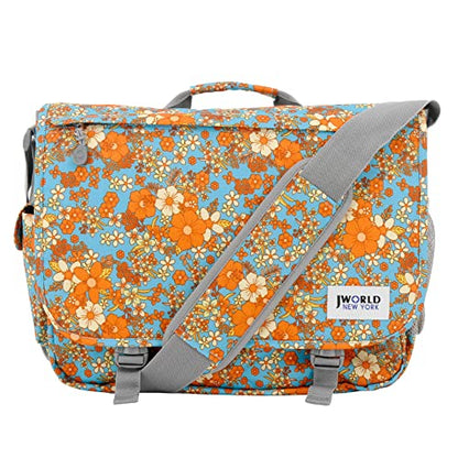 J World New York Thomas Laptop Messenger Bag for Women & Men. Kids Computer Bookbag - color: Retro Bloom