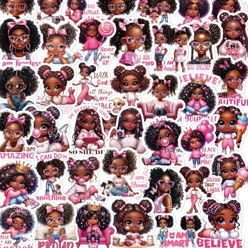 Black Girl Stickers for Women - 100 Pcs Inspirational Water Bottle Stickers for Vision Board, Motivational Waterproof Scrapbook Decals, Vinyl Sticker for Laptop Journaling - style: Black Girl
