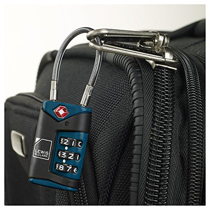 Lewis N. Clark TSA-Approved Easy-to-Set Combination Luggage Lock with Steel Cable, Blue, One Size - color: Blue, size: Single