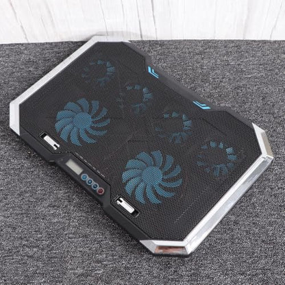 Silent Laptop Cooling Pad and RGB LED Display Adjustable Height Stand with 6 Fans USB Charging Ports for Efficient Cooling and Comfortable Use