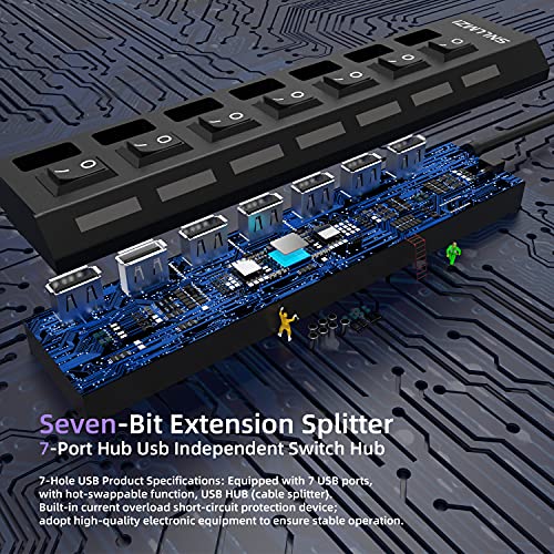 USB Hub, 7 Port USB 2.0 Hub LED Portable High-Speed Compatible for iMac Pro, MacBook Air, Mac mini/Pro, Surface Pro, PC and Laptop