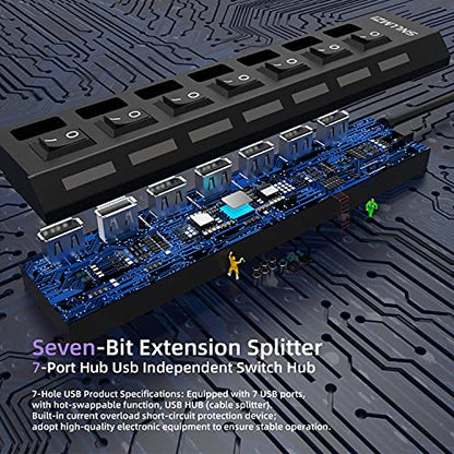 USB Hub, 7 Port USB 2.0 Hub LED Portable High-Speed Compatible for iMac Pro, MacBook Air, Mac mini/Pro, Surface Pro, PC and Laptop