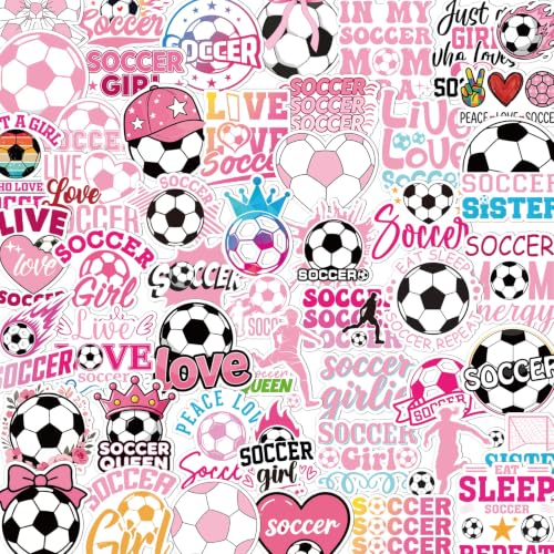 Pink Soccer Stickers for Women - 100 Pcs Cute Soccer Vinyl Sticker Decals, Sports Decals for Laptop Water Bottle Phone Case Notebook Skateboard Helmet Luggage Gift - style: Soccer