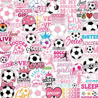 Pink Soccer Stickers for Women - 100 Pcs Cute Soccer Vinyl Sticker Decals, Sports Decals for Laptop Water Bottle Phone Case Notebook Skateboard Helmet Luggage Gift - style: Soccer