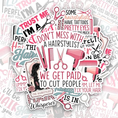 10PCS Hairstylist Stickers Pack Waterproof Vinyl Hair Stylist Decals for Water Bottle, Laptop, Phone Cute Beauty Salon Stickers for Stylists & Cosmetologists - color: Hairstylist