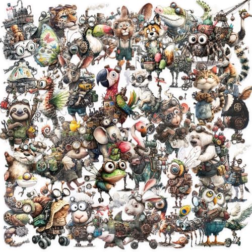 50 Pcs Transparent Ins Punk Animals Transfer Stickers, 1.2-2.36 Inches Gothic Animal Stickers, Waterproof Vinyl for Phone Case Laptop, Edgy Stickers for Ins Lovers Punk Fans - color: Punk Animals-54