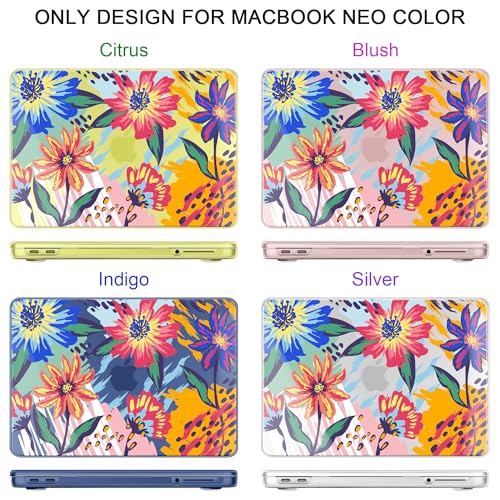 MEEgoodo 4-in-1 Printed Case for MacBook Neo 13 inch 2026 Release Model A3404, Laptop Hard Shell Cases with Keyboard Skin & Screen Protector & Webcam Covers, Art Painted Flowers - color: Art Painted Flowers