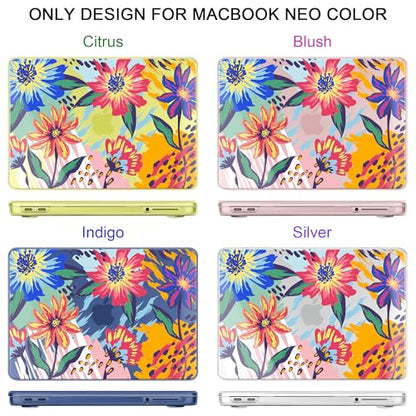MEEgoodo 4-in-1 Printed Case for MacBook Neo 13 inch 2026 Release Model A3404, Laptop Hard Shell Cases with Keyboard Skin & Screen Protector & Webcam Covers, Art Painted Flowers - color: Art Painted Flowers