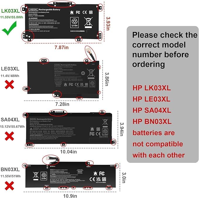 LK03XL Battery for hp Envy x360 Convertible 17m-ae0xx 17-bw 17m-ae111dx 15m-bp1xx 15m-cn0xxx 15-cn0xxx 15m-cp0xxx 15m-cn0012dx 15m-cn0011dx for HP Envy X360 Convertible 17-AE 17M-AE 17-BW 17-CE 17M-CE - size: 7.87x3.93x0.27inch LK03XL