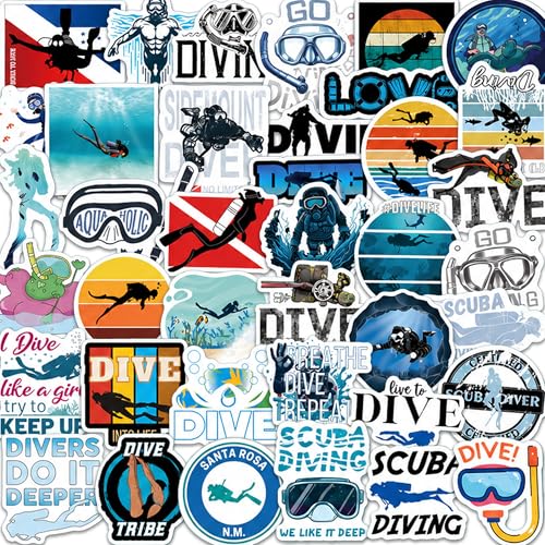DETICKERS Diving Stickers Scuba Stickers for Divers 55 PCS Waterproof Vinyl Ocean Stickers Gifts - style: Diving