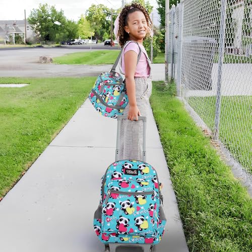 Tilami Rolling Backpack for Kids 18 Inch Double Handle Wheeled Bookbag for Boys & Girls for School & Travel,Panda - color: Panda