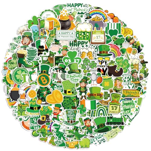 XZENTIRA 105 PCS St Patricks Day Stickers, Vinyl Waterproof Shamrock Stickers Irish Day Decals, St Patricks Day Decorations Party Supplies, Spring Stickers for Water Bottle Laptop Gift Crafts Windows - style: St. Patricks Day